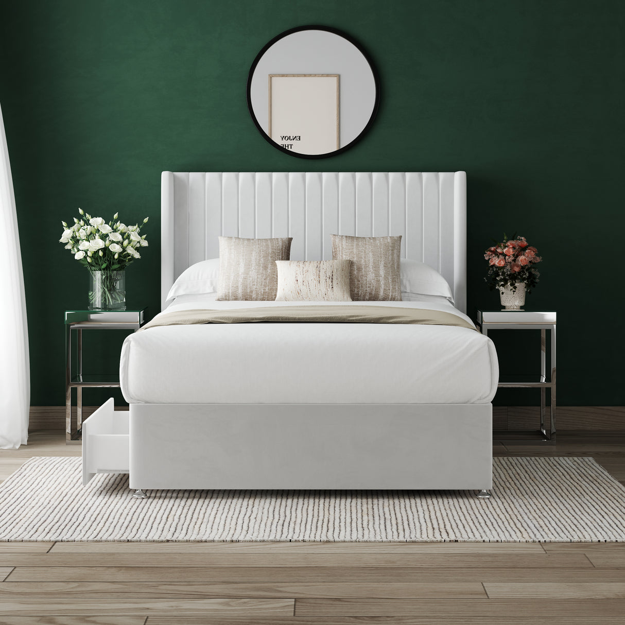 Olly Divan Bed Set with 54" Winged Floorstanding Headboard & Mattress Options
