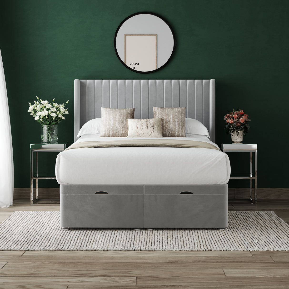 Milano Wing Ottoman Divan Bed with 54" Winged Floorstanding Headboard