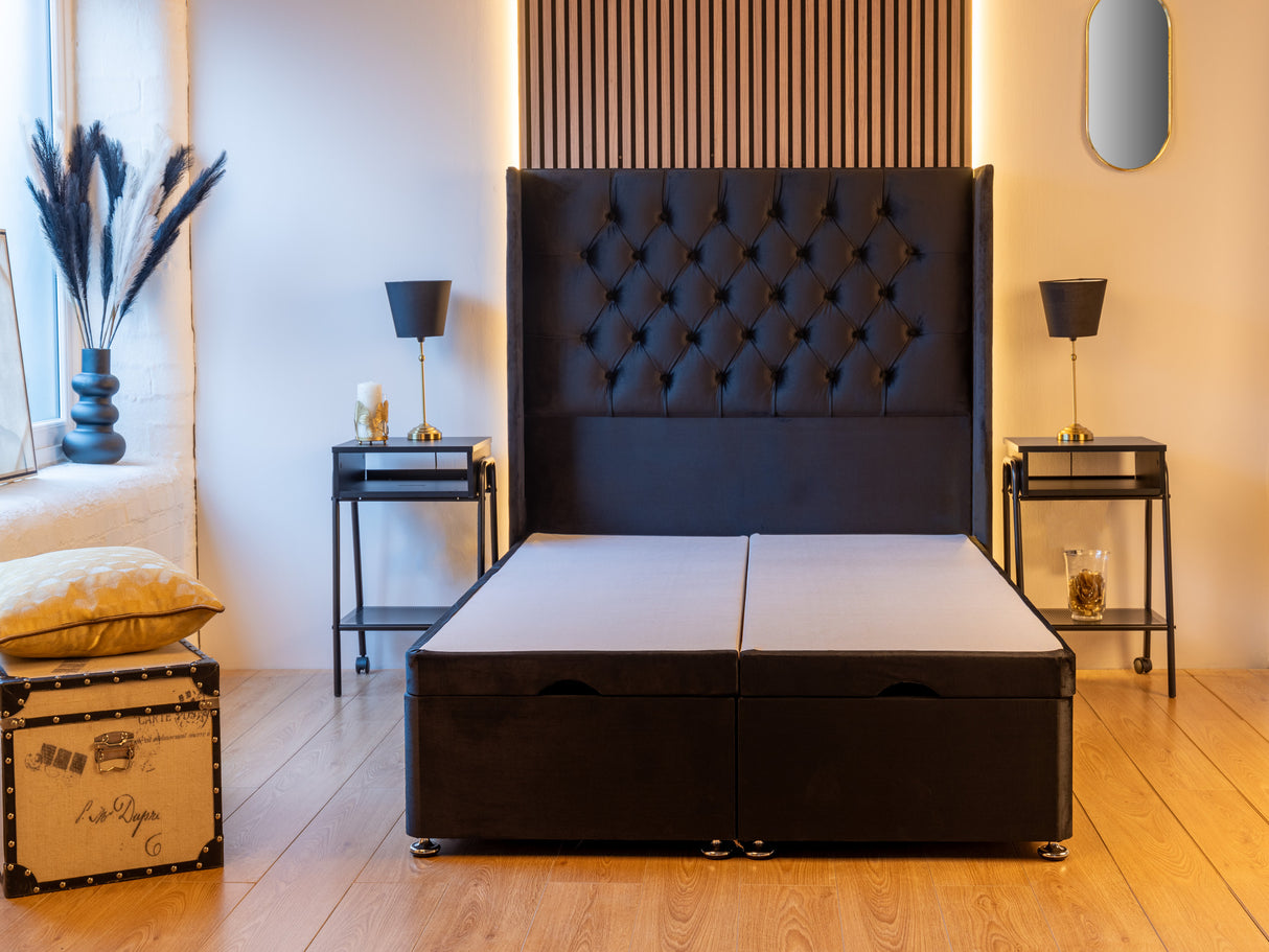 Chesterfield Winged Ottoman Bed with 54" Winged Floorstanding Headboard