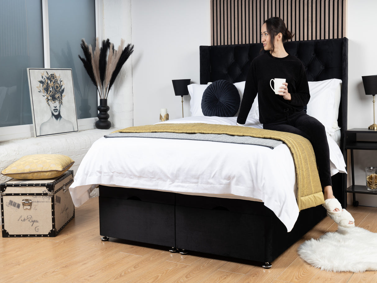 Chesterfield Winged Ottoman Bed with 54" Winged Floorstanding Headboard