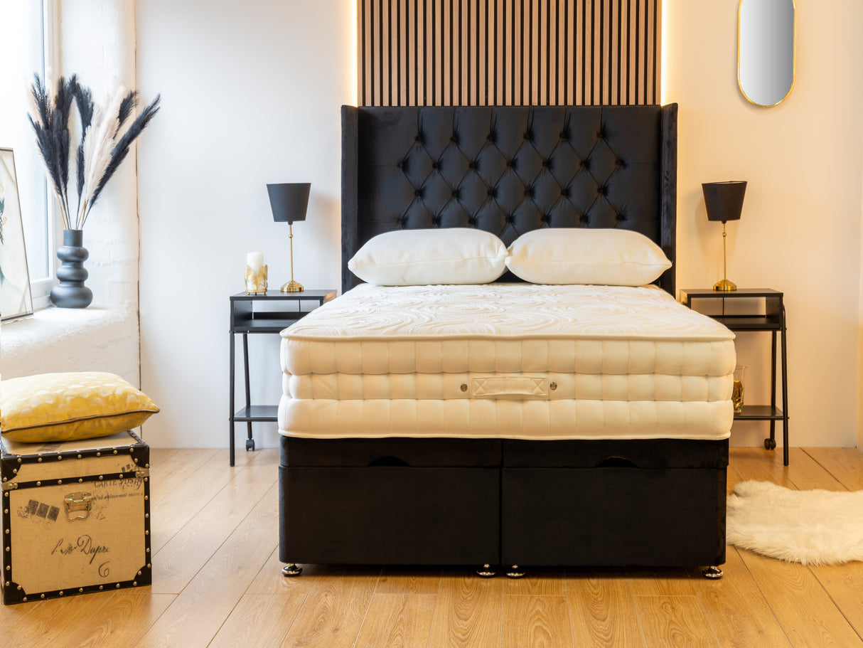 Chesterfield Winged Ottoman Bed with 54" Winged Floorstanding Headboard