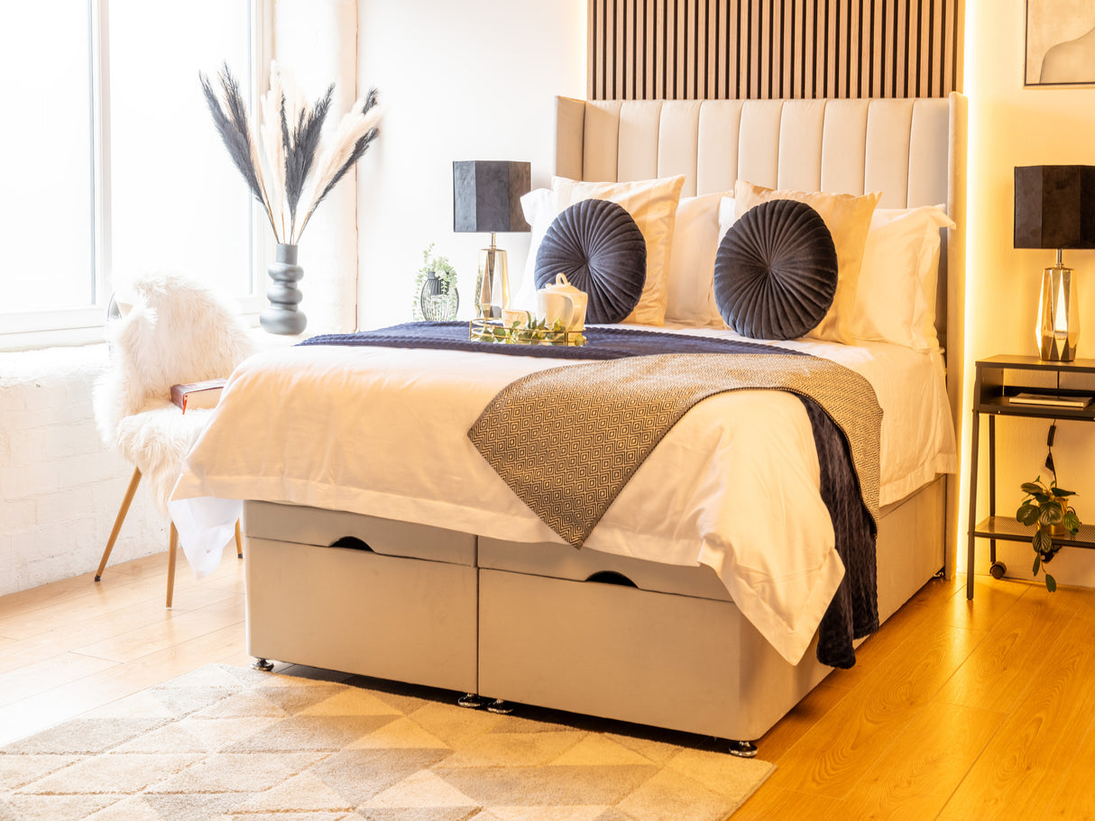 Apollo 9 Ottoman Divan Bed With 54'' Winged Floorstanding Headboard