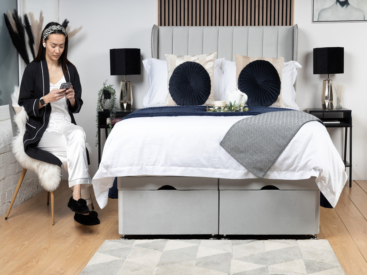 Apollo 9 Curved Wing Ottoman Divan Bed With 54'' Floorstanding Headboard