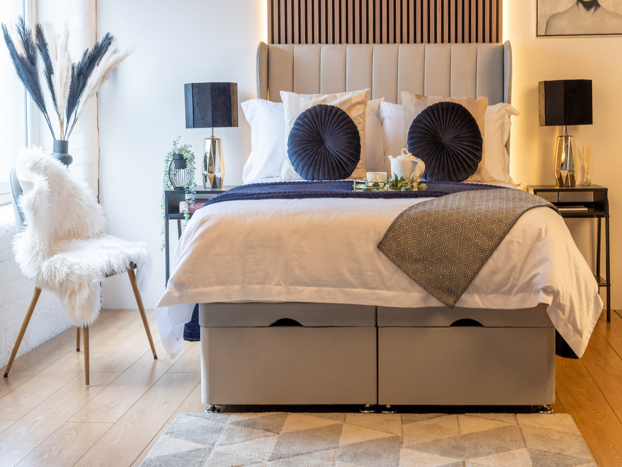 Apollo 9 Curved Wing Ottoman Divan Bed With 54'' Floorstanding Headboard