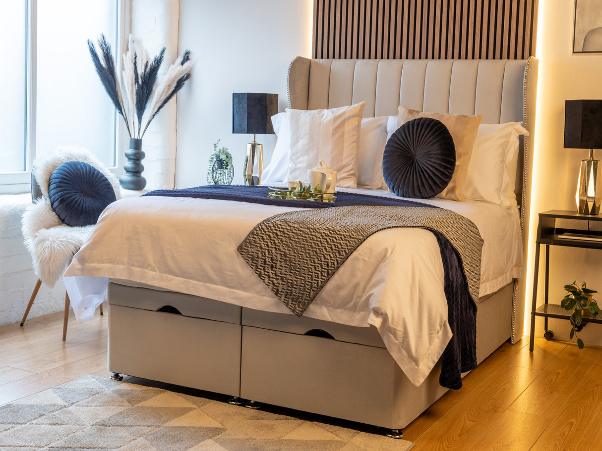 Apollo 9 Curved Wing Ottoman Divan Bed With 54'' Floorstanding Headboard