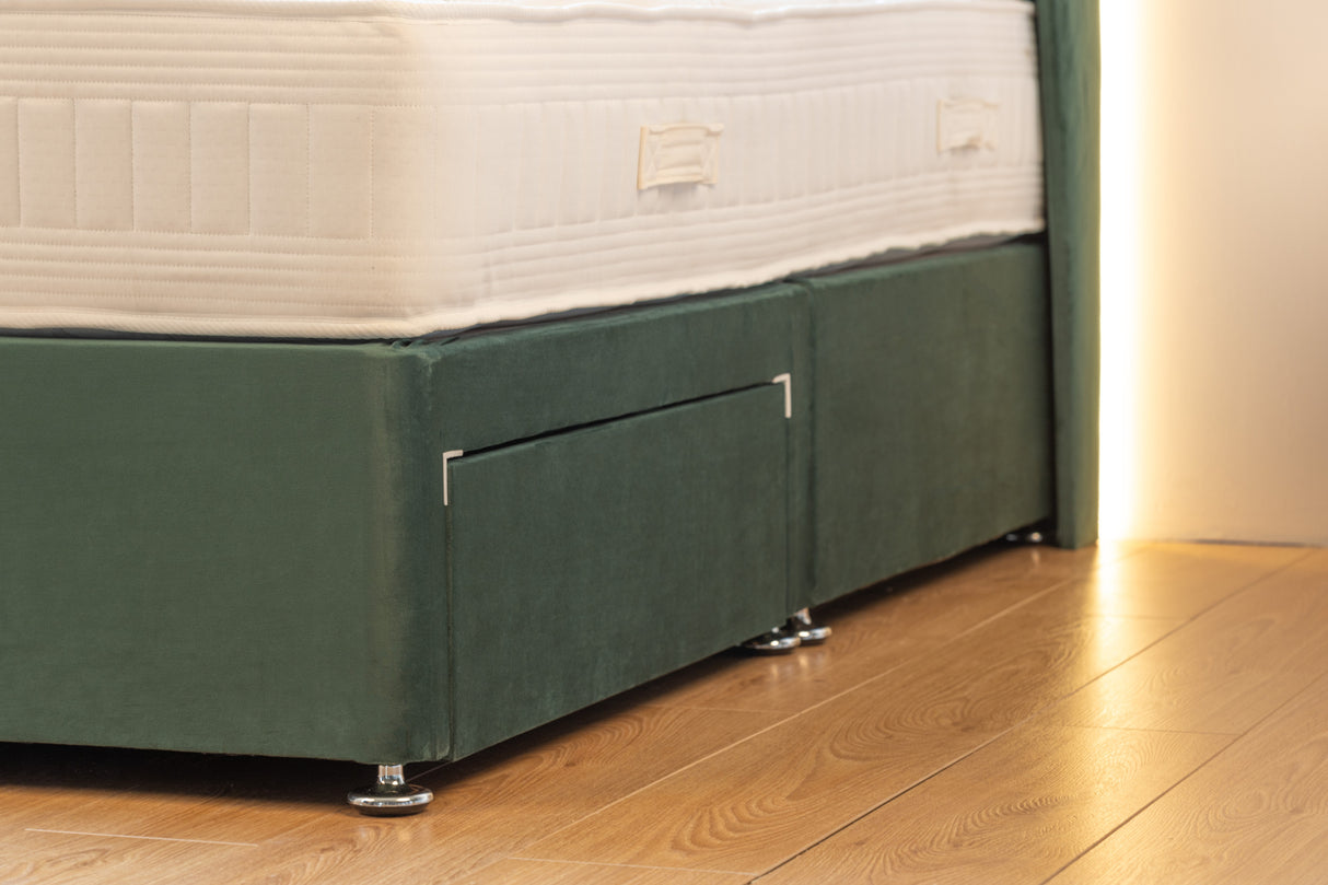 Kensington Divan Bed Set With Mattress Options And Floorstanding Winged Headboard