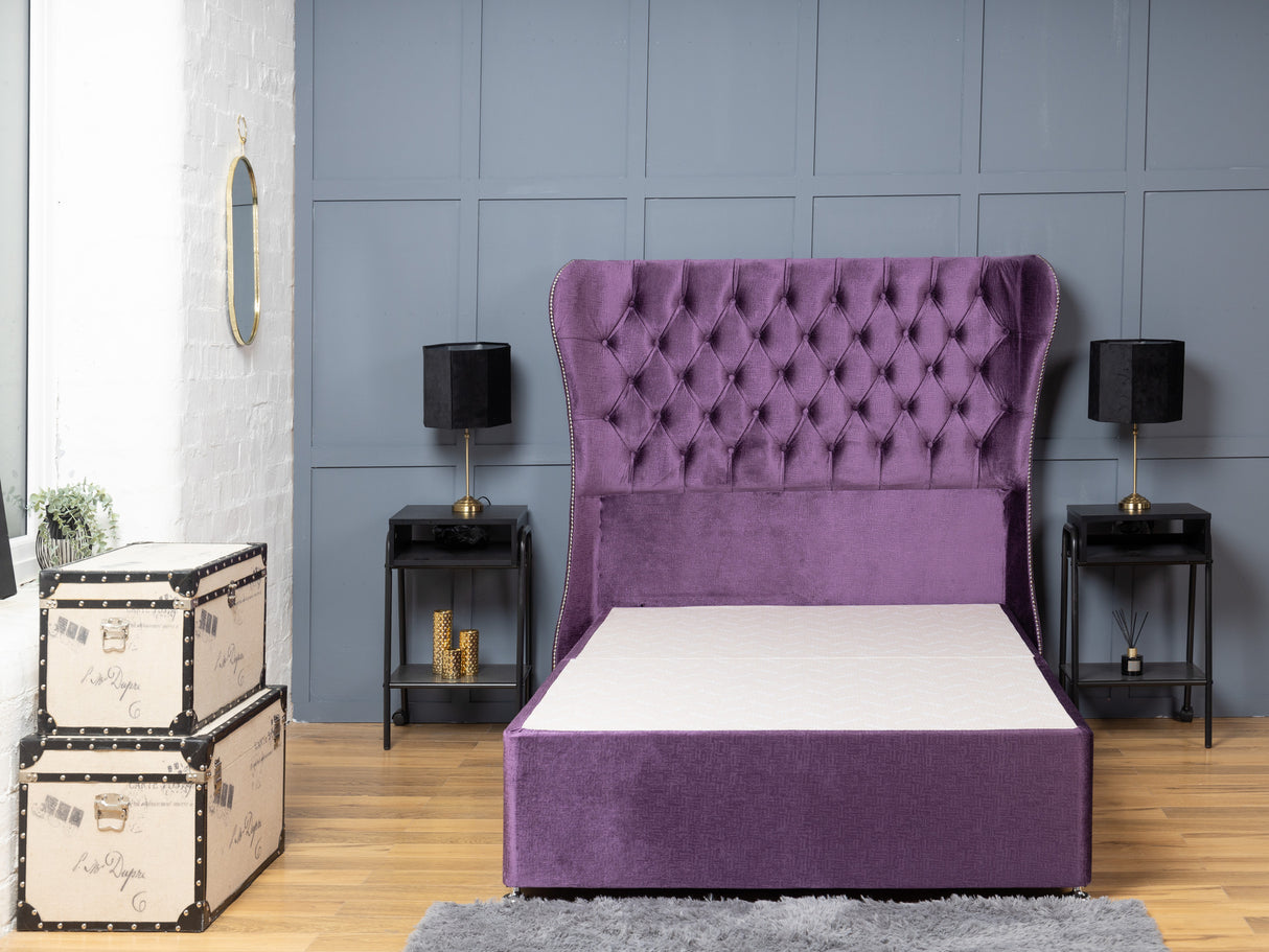 Butterfly Divan Bed Set With Mattress Options And Floorstanding 54" Curved Winged Headboard