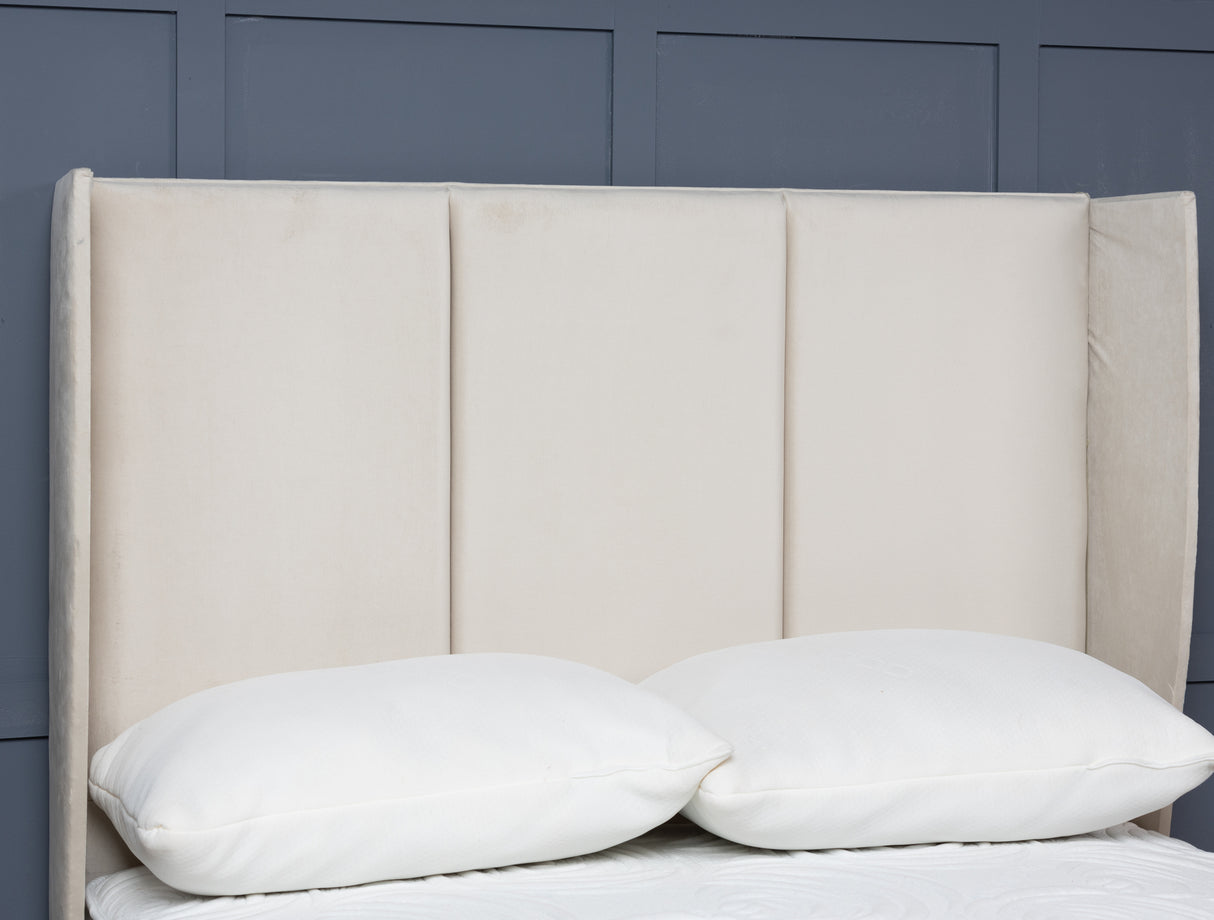 3 Panel Divan Bed Set With Mattress Options And Floorstanding Curved Winged Headboard