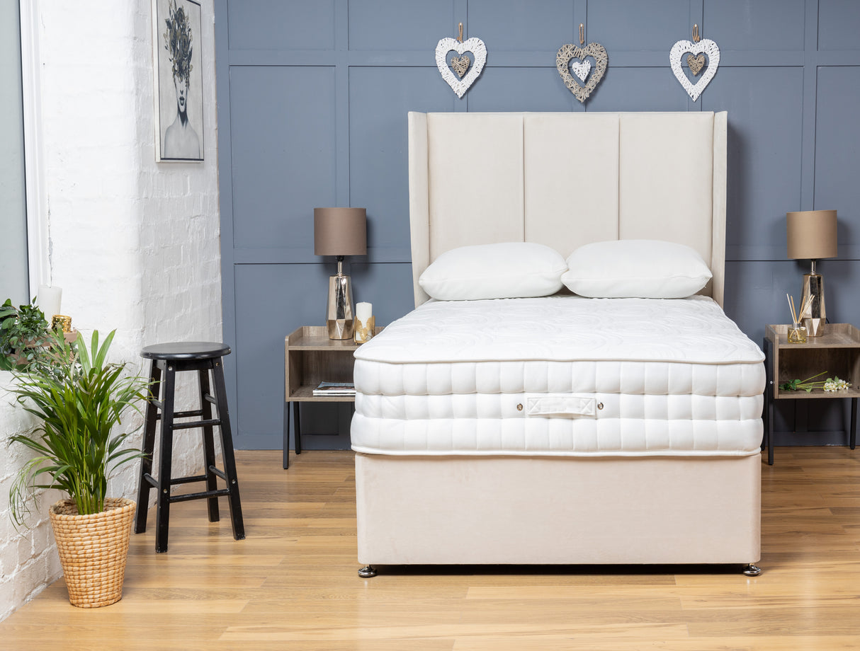 3 Panel Divan Bed Set With Mattress Options And Floorstanding Winged Headboard