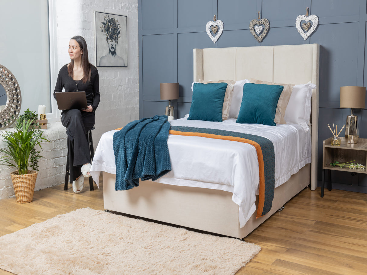 3 Panel Divan Bed Set With Mattress Options And Floorstanding Winged Headboard