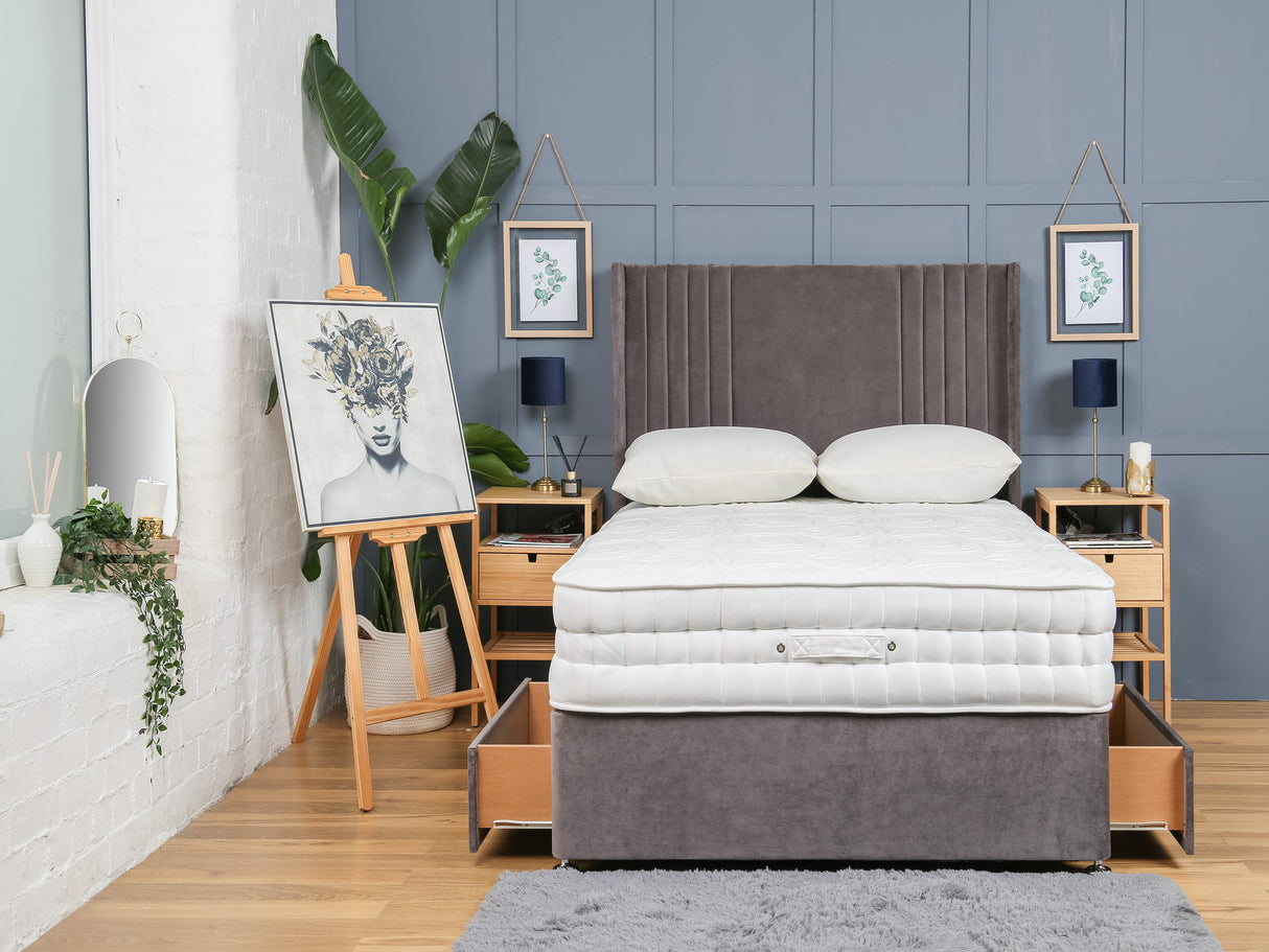 Sauvage Divan Bed Set With Mattress Options And Floorstanding Winged Headboard