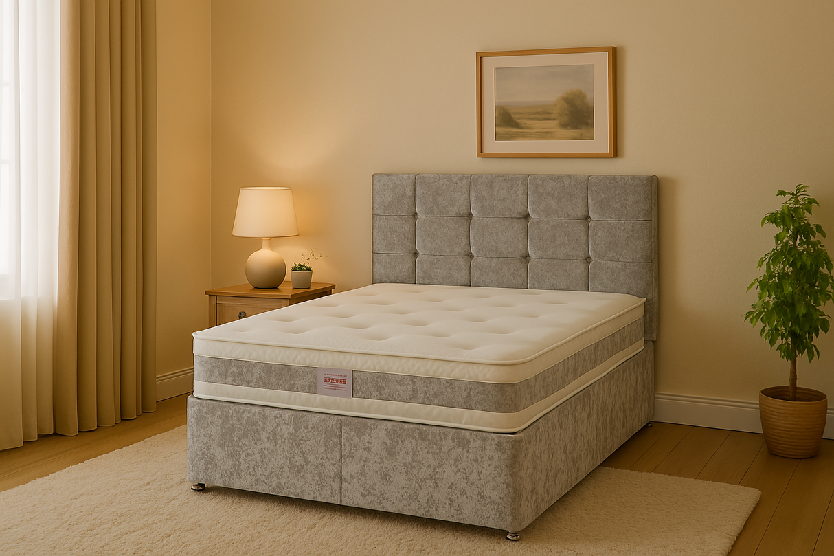 Helford Crushed Velvet Divan Bed Set With Cubed Headboard