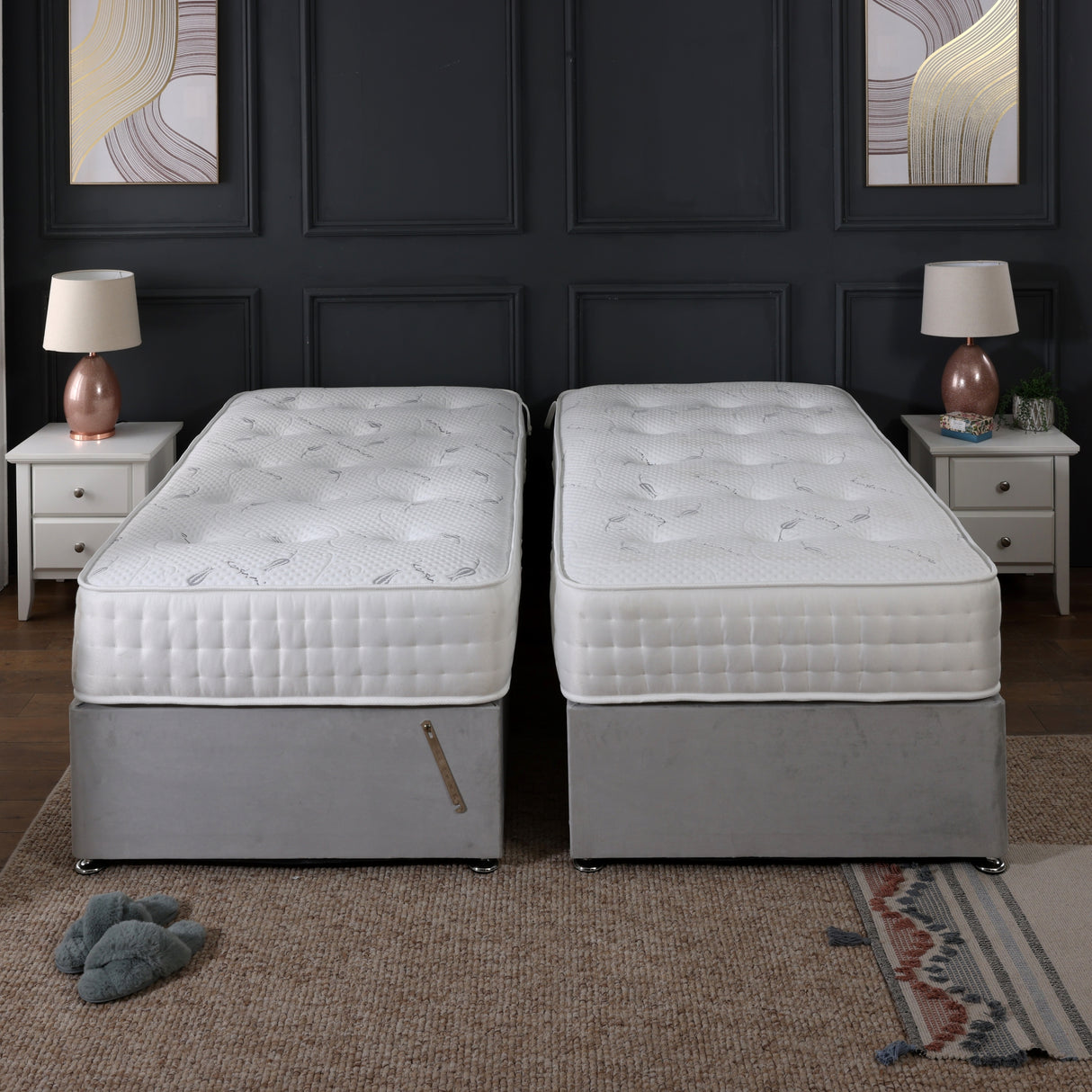 Kashmere Zip and Link 2000 Pocket Cool Blue Divan Bed Set Firm