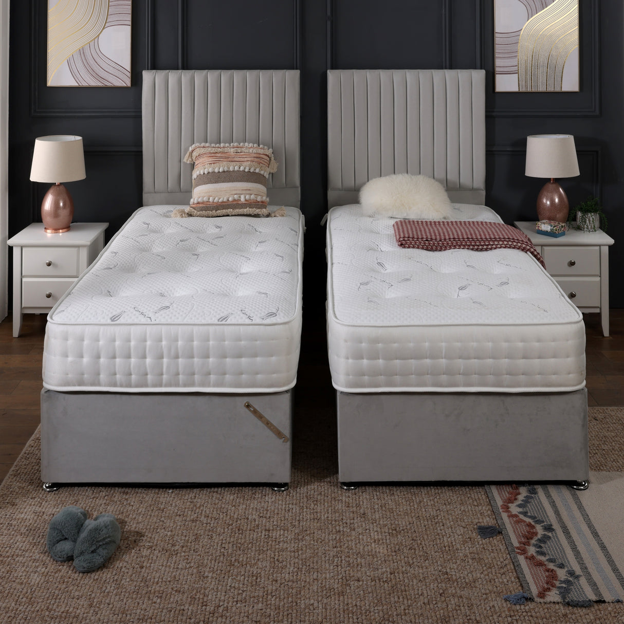 Kashmere Zip and Link 2000 Pocket Cool Blue Divan Bed Set Firm