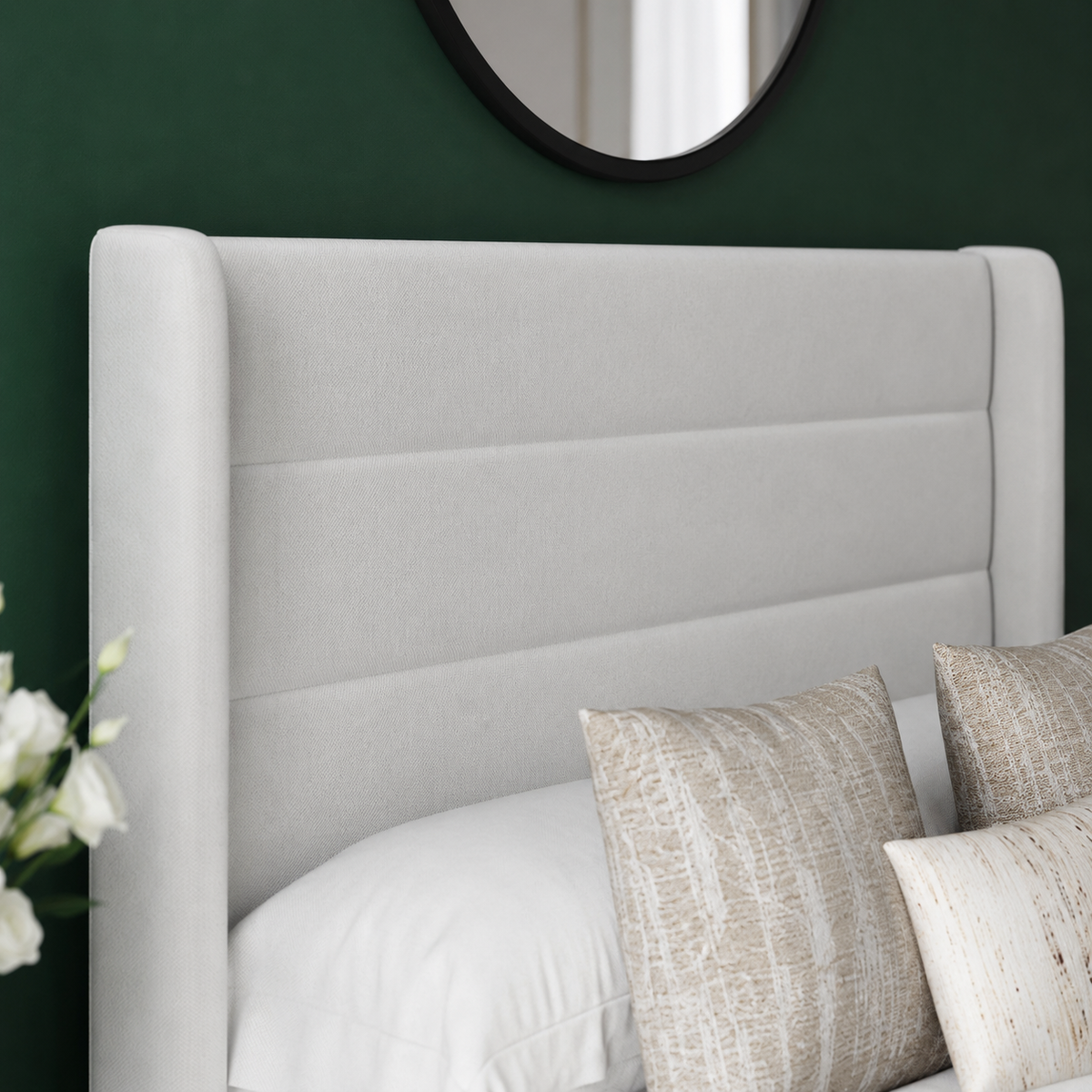 Jasmine Winged Ottoman Divan Bed with 54" Winged Floorstanding Headboard