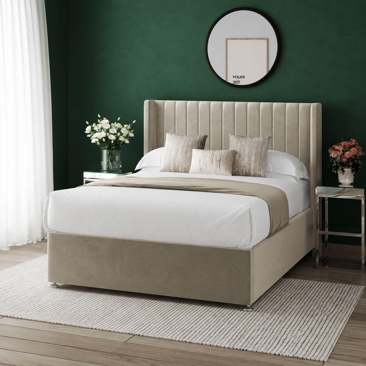 Milano Divan Bed Set with 54" Winged Floorstanding Headboard & Mattress Options