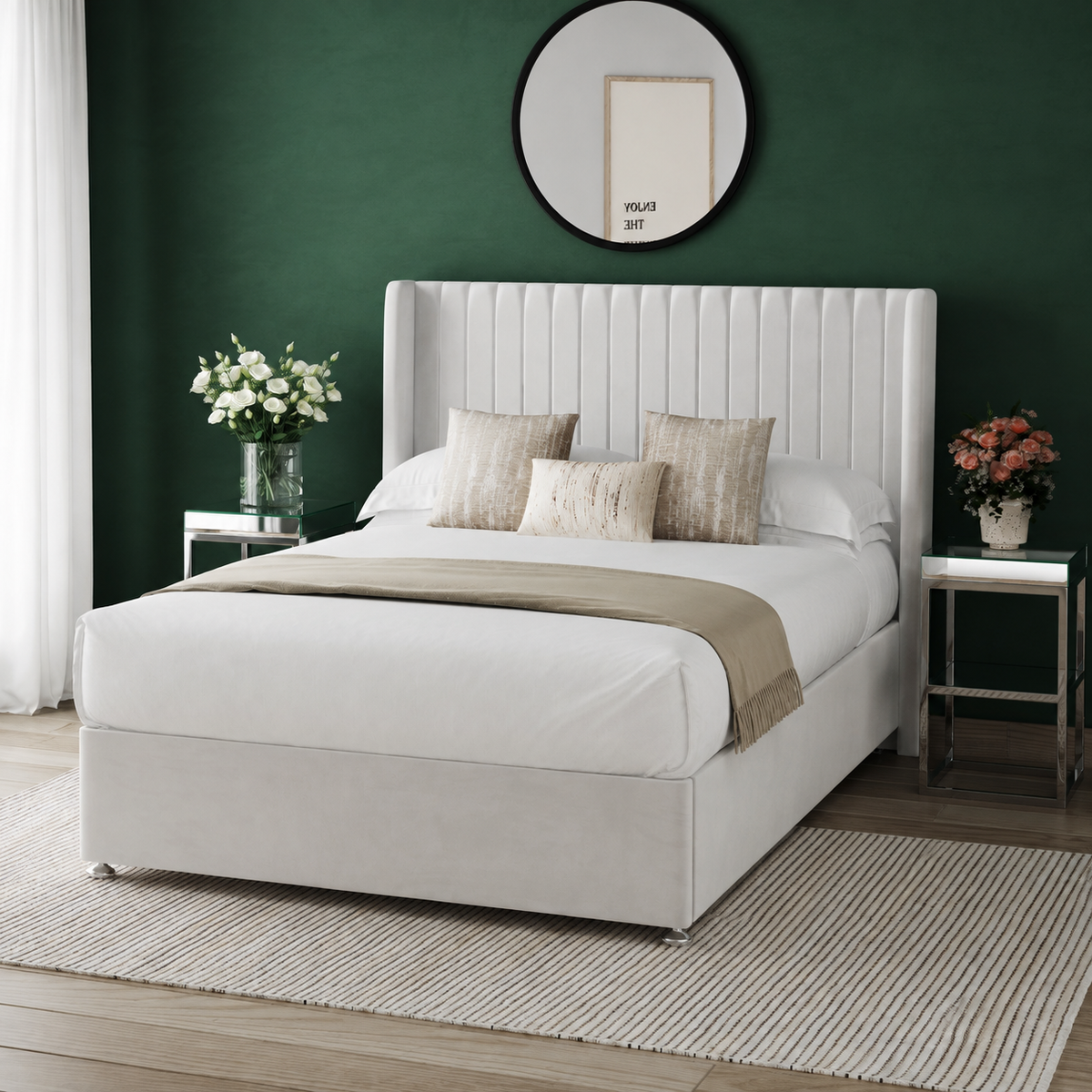 Olly Divan Bed Set with 54" Winged Floorstanding Headboard & Mattress Options