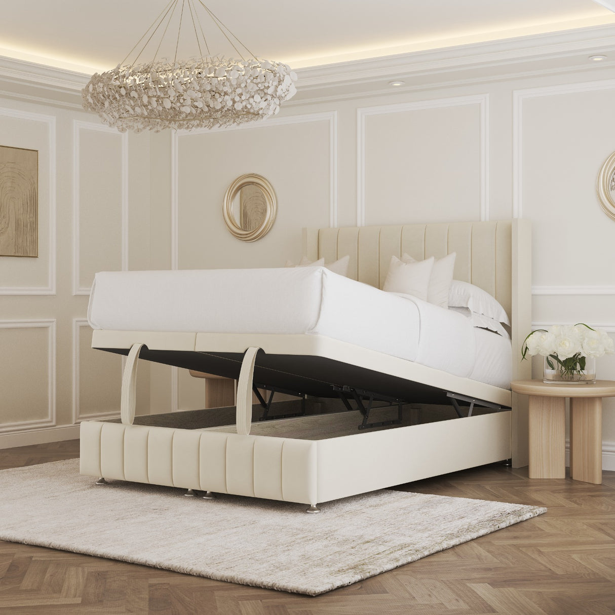 Hilton Ottoman Divan Bed with Footboard and Winged Floorstanding Headboard