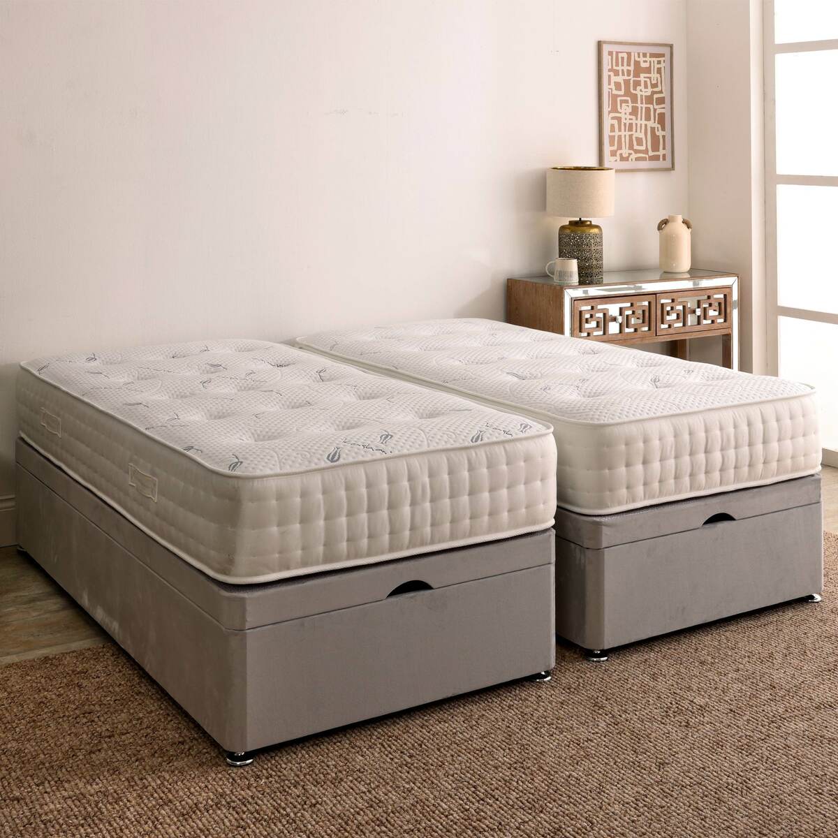 Kashemere Firm Cool Blue Zip and Link Ottoman Divan Set