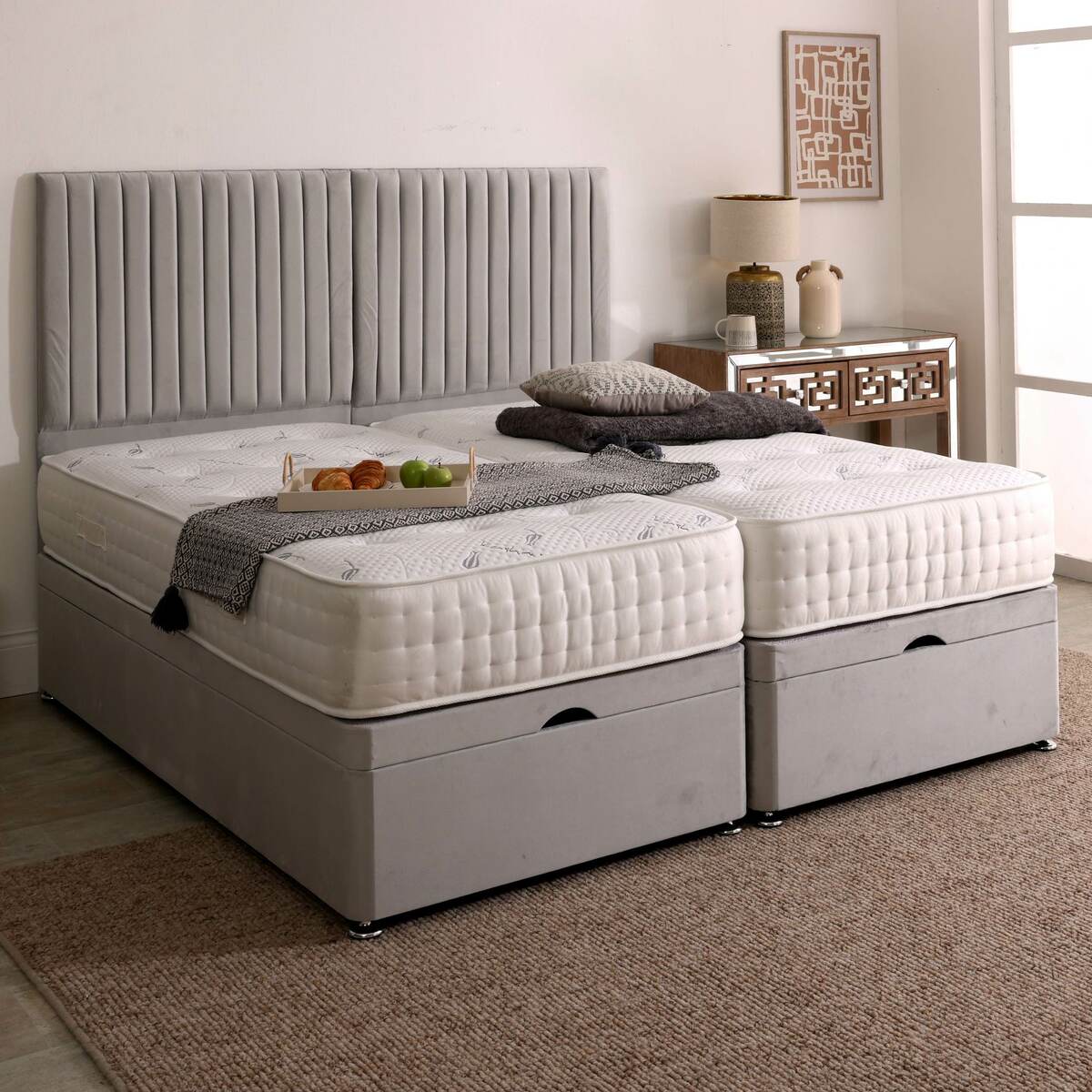 Kashemere Firm Cool Blue Zip and Link Ottoman Divan Set