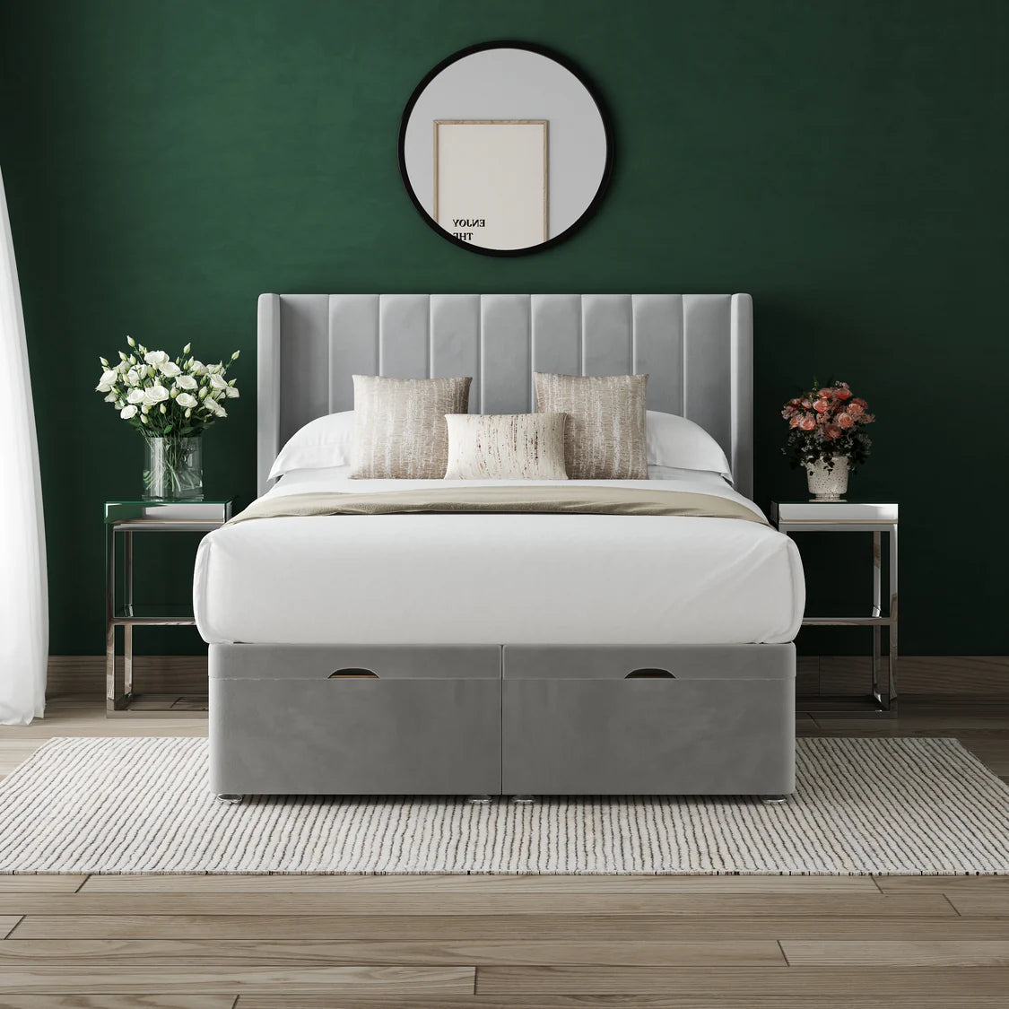 Hilton Ottoman Divan Bed With 54'' Winged Floorstanding Headboard