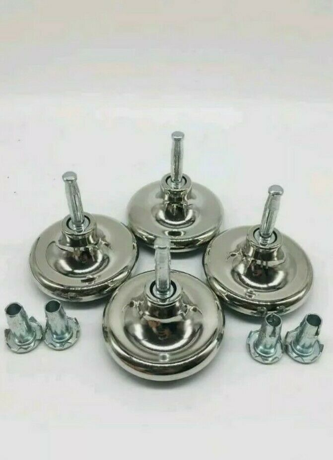 4x Chrome Glider Feet For A Divan Bed With Inserts