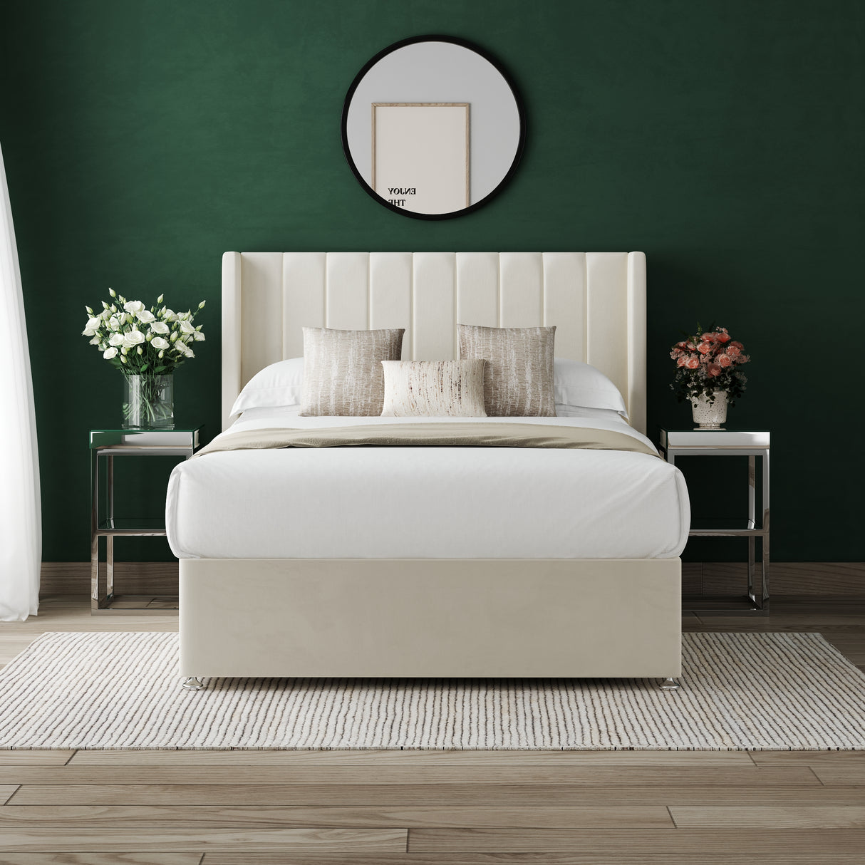 Modern Apollo Divan Bed Set with 54" Winged Floorstanding Headboard & Mattress Options