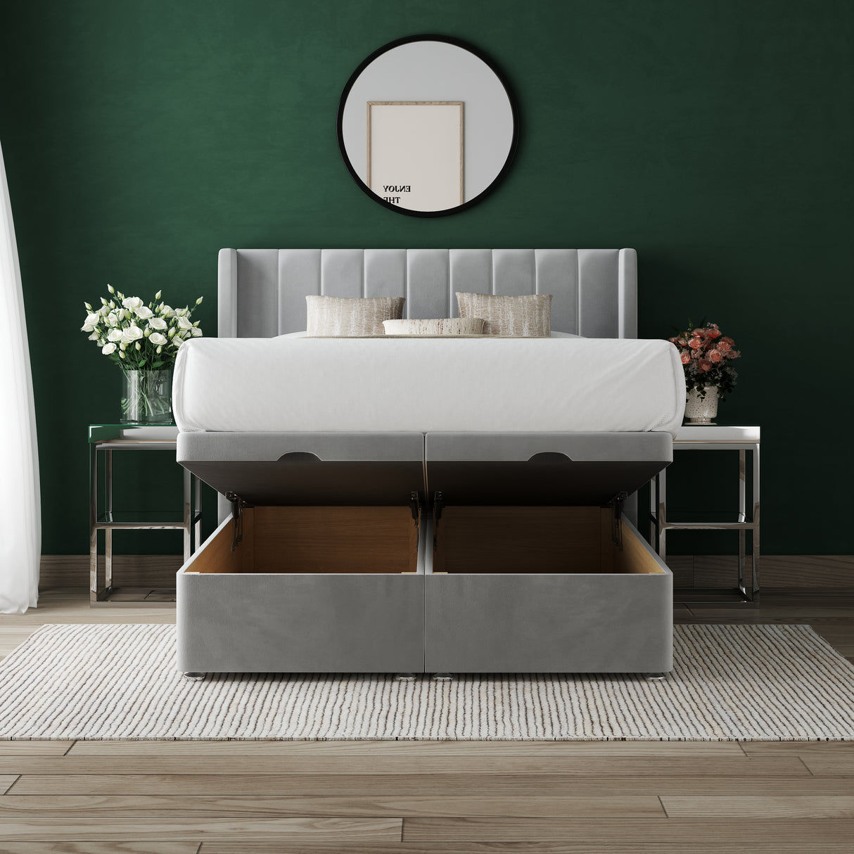 Apollo 9 Ottoman Divan Bed With 54'' Winged Floorstanding Headboard