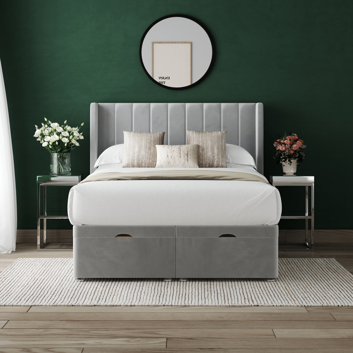 Apollo 9 Ottoman Divan Bed With 54'' Winged Floorstanding Headboard