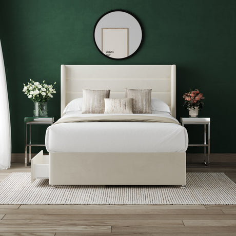 Zara Divan Bed Set with 54" Winged Floorstanding Headboard & Mattress Options