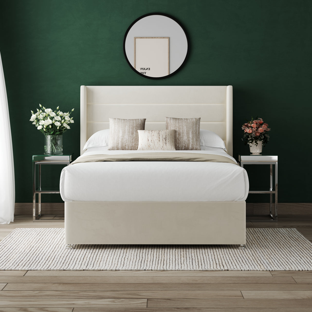 Zara Divan Bed Set with 54" Winged Floorstanding Headboard & Mattress Options