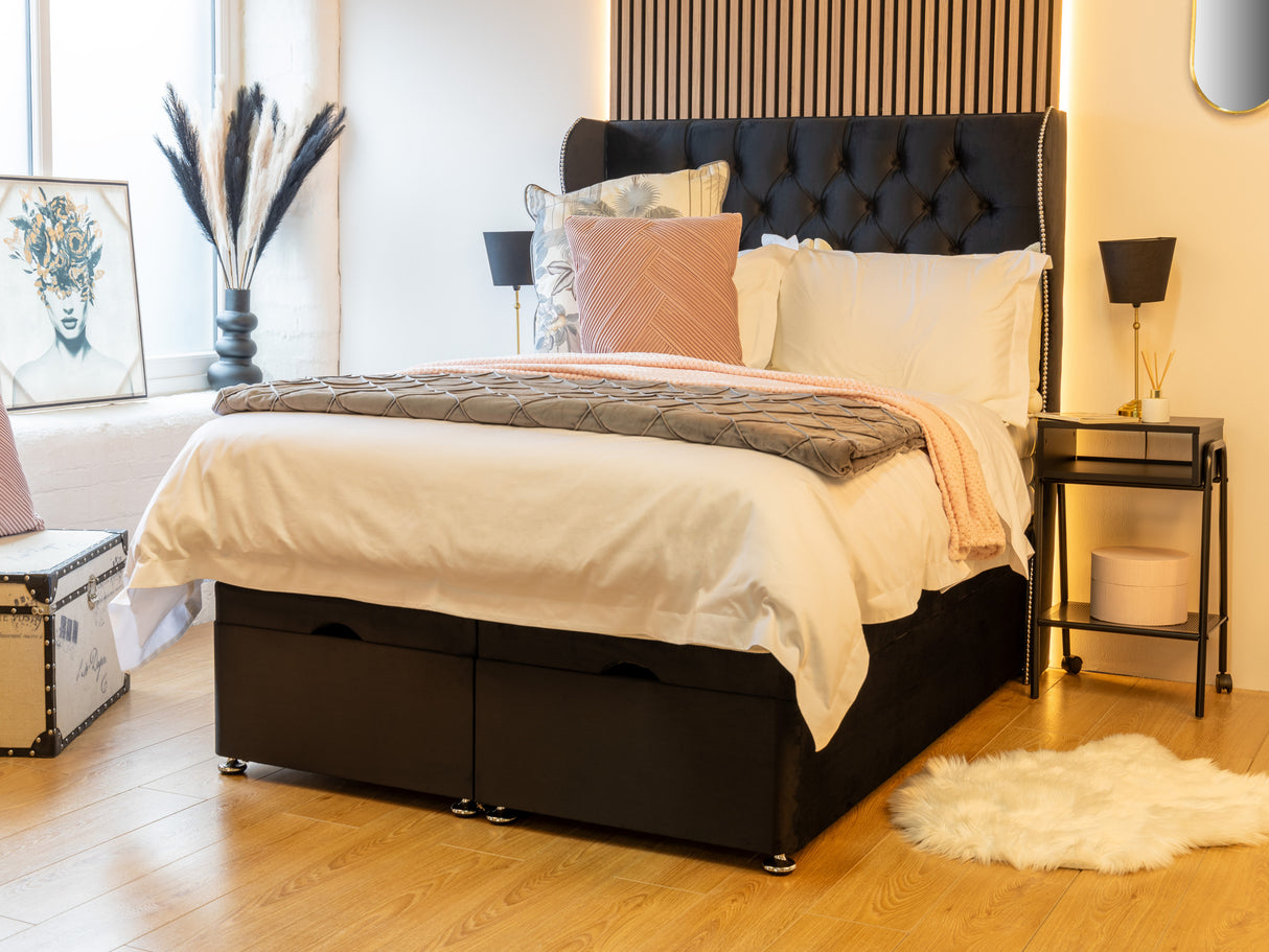 Chesterfield Curved Wing Ottoman Divan Bed With 54'' Floorstanding