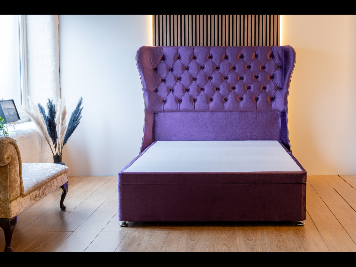 Chesterfield Curved Wing Ottoman Divan Bed With 54'' Floorstanding Hea ...