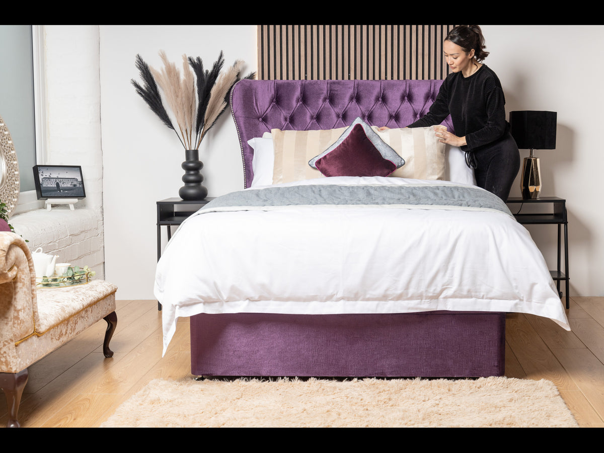 Chesterfield Curved Wing Ottoman Divan Bed With 54'' Floorstanding Hea ...