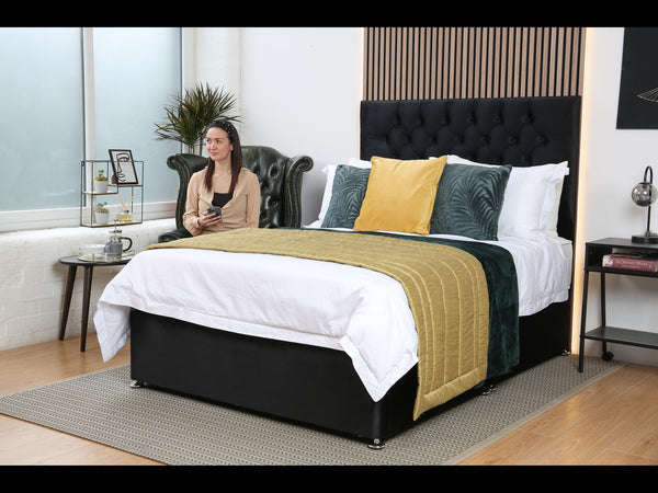 York Divan Bed Set With Chesterfiled Headboard and Mattress Options