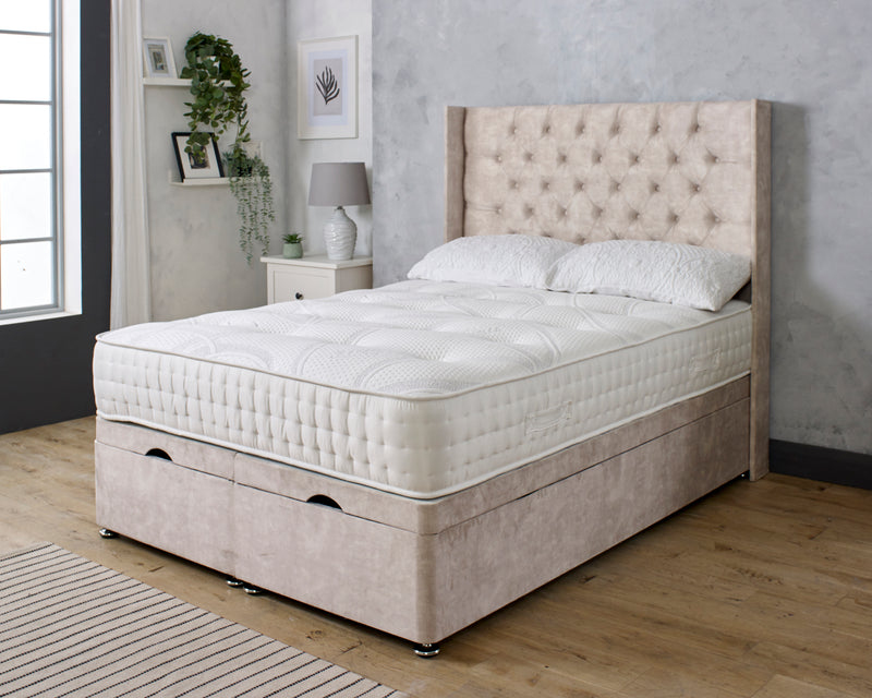 Emily Wing Ottoman Divan Bed With 54'' Winged Floorstanding Headboard
