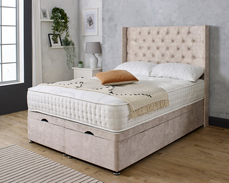 Emily Wing Ottoman Divan Bed With 54'' Winged Floorstanding Headboard
