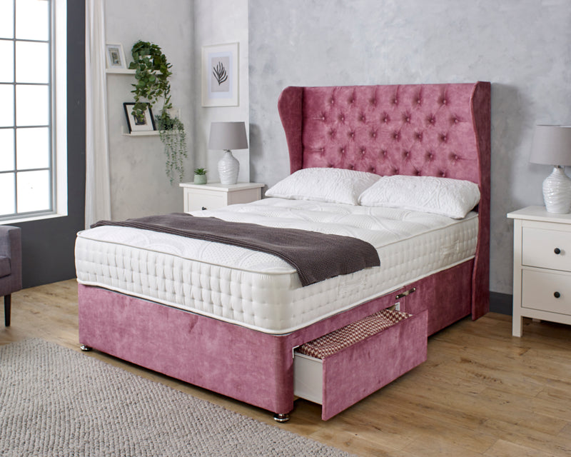Chesterfield Curved Wing Ottoman Divan Bed With 54'' Floorstanding Headboard