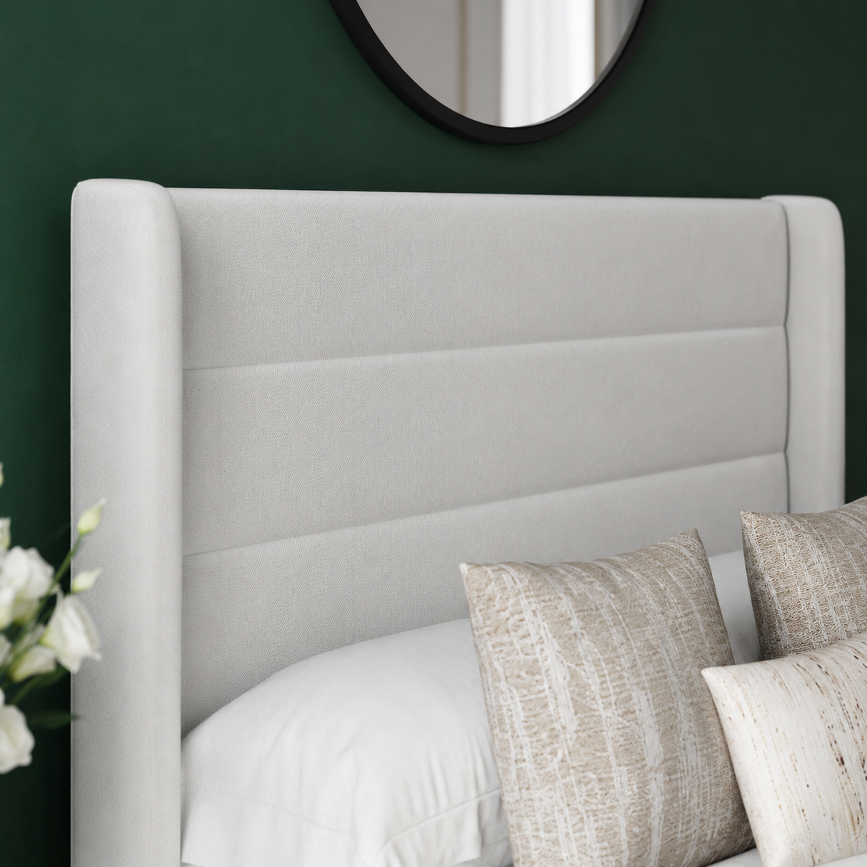 Jasmine Winged Ottoman Divan Bed with 54" Winged Floorstanding Headboard