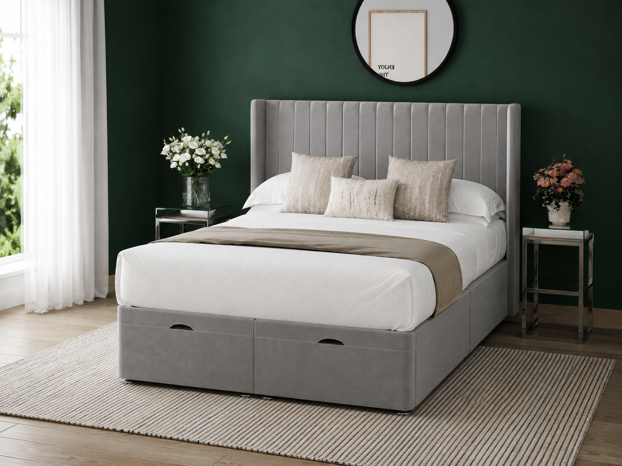 Milano Wing Ottoman Divan Bed with 54" Winged Floorstanding Headboard