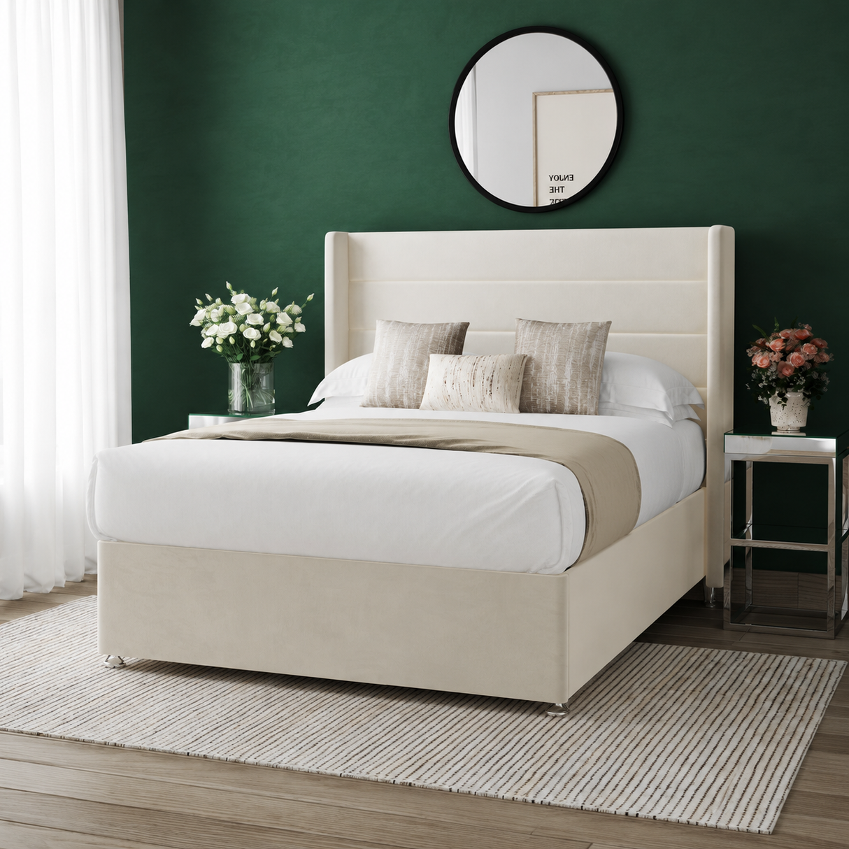 Zara Divan Bed Set with 54" Winged Floorstanding Headboard & Mattress Options