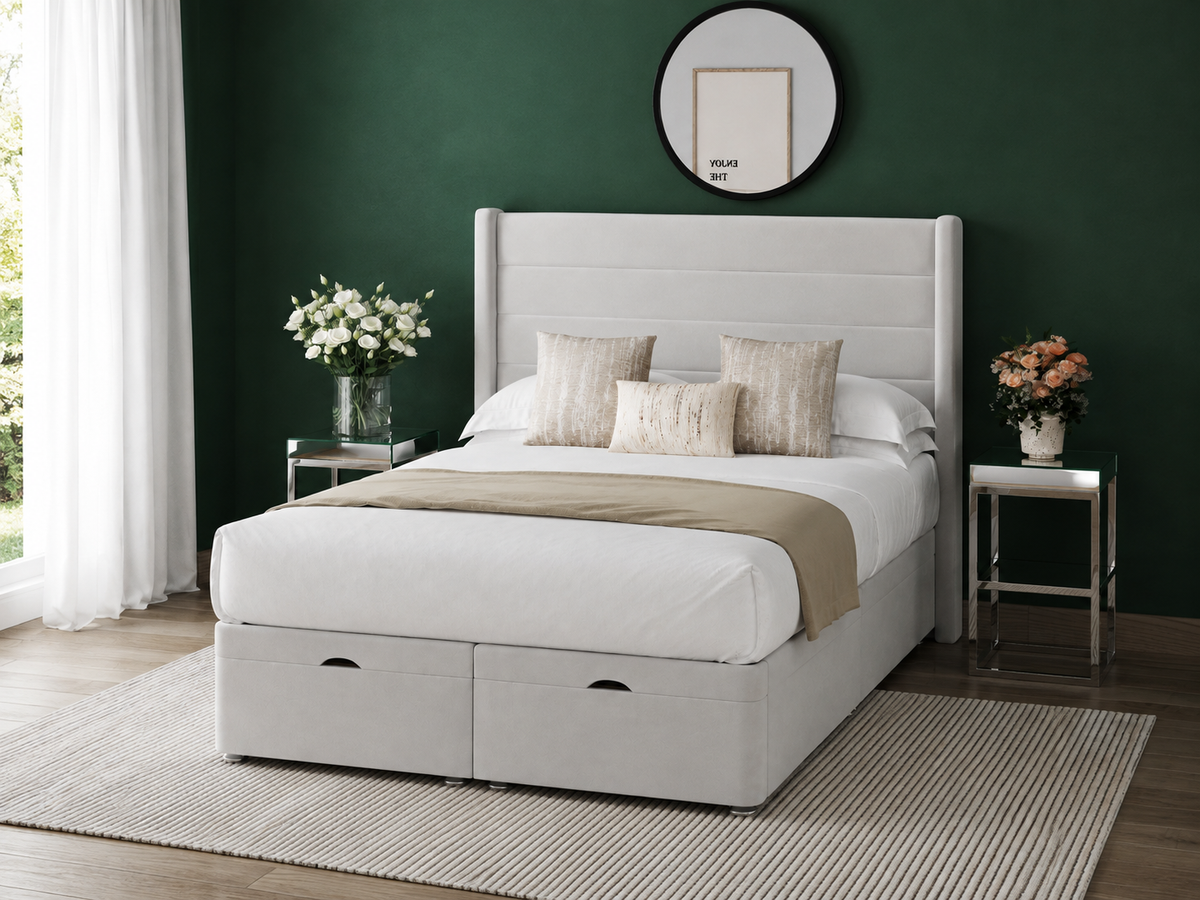 Jasmine Winged Ottoman Divan Bed with 54" Winged Floorstanding Headboard