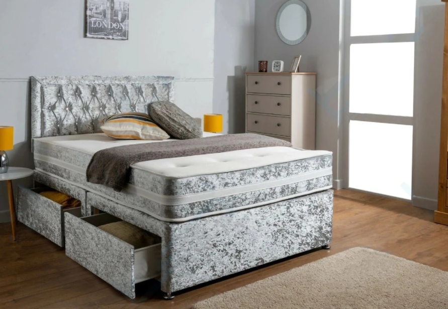 Crushed velvet divan hot sale bed with drawers