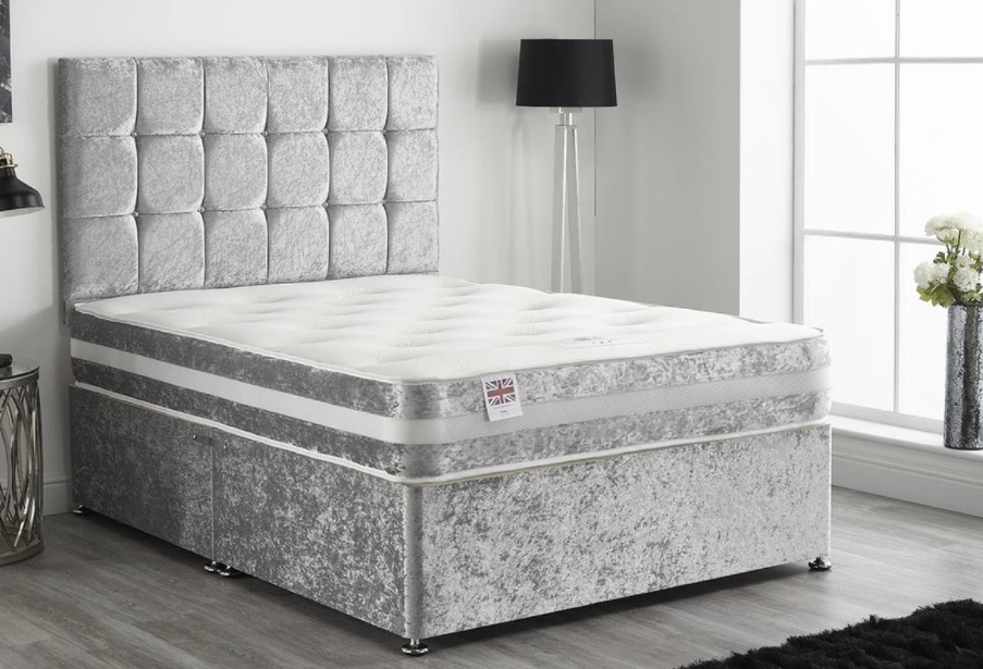 Helford Crushed Velvet Divan Bed Set With Cubed Headboard Everest Beds