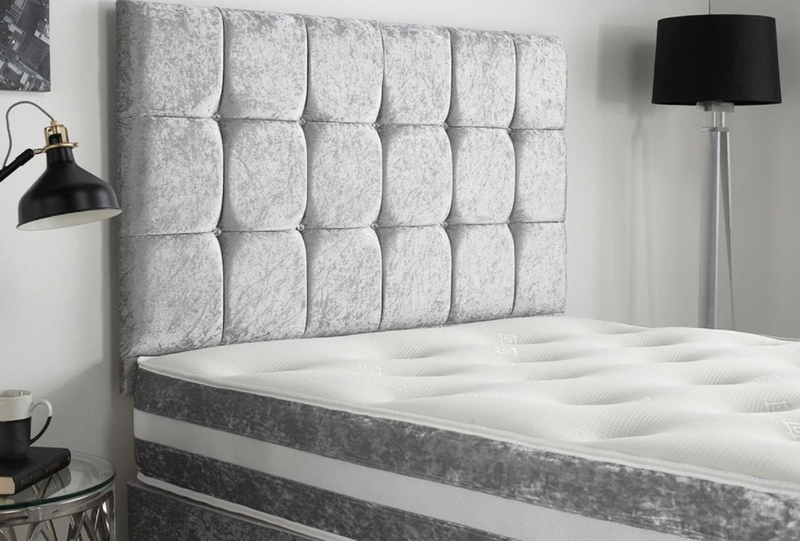 Helford Crushed Velvet Divan Bed Set With Cubed Headboard