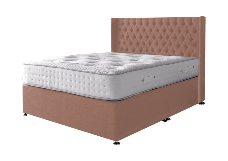 Kessington Divan Bed Set With Mattress Options And Floorstanding Winged Headboard