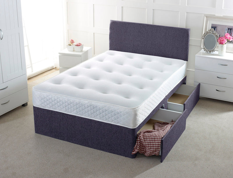Plain Chenille Divan Bed Set With Memory Orthopaedic Mattress