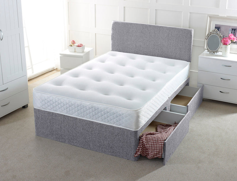 Plain Chenille Divan Bed Set With Memory Orthopaedic Mattress